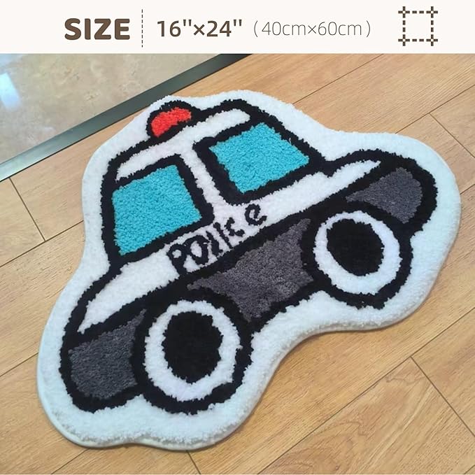 Bedroom or Bathroom Rug for kids - 24x16 in; 100% Soft Microfiber Kids Bathroom Mat; Decorative Kids Area Rug, for Boys Girls Kids, 18x24 Inches (Police Car) - LeafyLoom