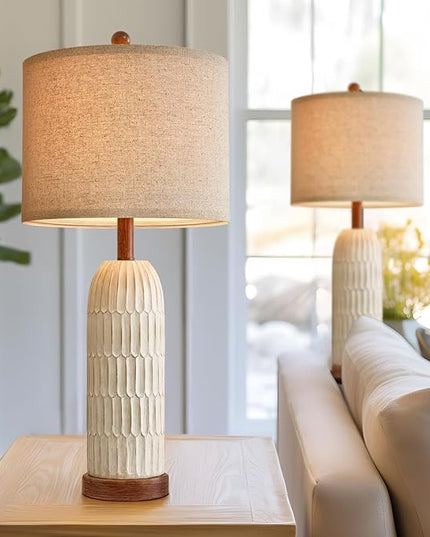 OYEARS 26.5" Table Lamp Set of 2 for Bedroom Living Room with USB A+C Charging Ports Modern Farmhouse Bedside End Lamps Rustic Nightstand Lamps,Brown - LeafyLoom