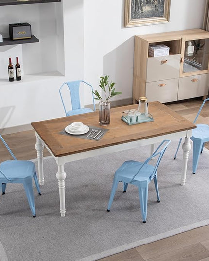 Modern Dining Chair Set of 4, Stackable Metal Chairs, Waterproof Counter Bar Chairs with High Backrest, Quick Assembly Cafe Chairs, Tolix Style for Home, Kitchen and Bar Use, Blue - LeafyLoom