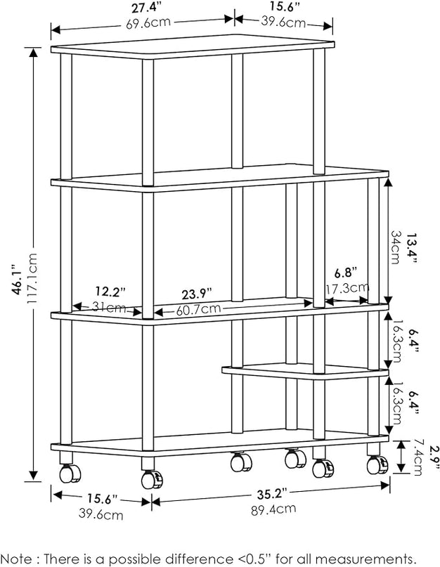 Furinno Turn-N-Tube Kitchen Shelf Cart, Columbia Walnut/Black - LeafyLoom