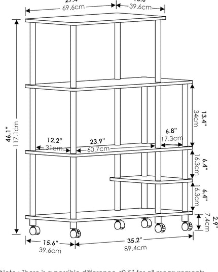 Furinno Turn-N-Tube Kitchen Shelf Cart, Americano/Black - LeafyLoom