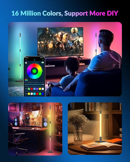 Corner Floor Lamp with Spotlight on Top, Smart RGB Color Changing Led Lights for Mood, 360° Rotating, 16 Million DIY, Remote & App, Music Sync Standing Ambient Lighting for Bedrooms Teen Kid - LeafyLoom