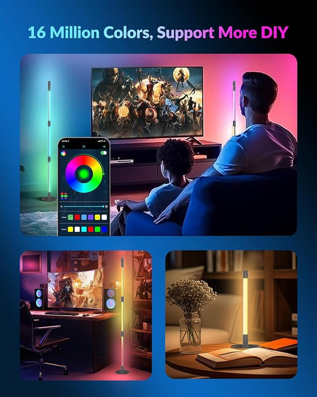 Corner Floor Lamp with Spotlight on Top, Smart RGB Color Changing Led Lights for Mood, 360° Rotating, 16 Million DIY, Remote & App, Music Sync Standing Ambient Lighting for Bedrooms Teen Kid - LeafyLoom