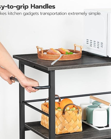 HOOBRO Kitchen Island with Storage,Industrial Kitchen Island on Wheels and Side Enclosures, 3 Tier Kitchen Cart with Large Workstation, Stable, Easy Assembly, Charcoal Gray and Black BC03ZD01 - LeafyLoom