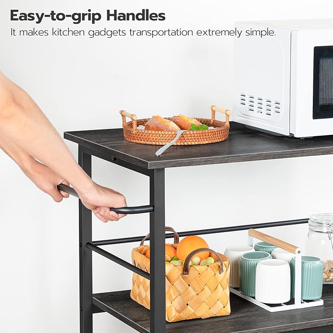HOOBRO Kitchen Island with Storage,Industrial Kitchen Island on Wheels and Side Enclosures, 3 Tier Kitchen Cart with Large Workstation, Stable, Easy Assembly, Charcoal Gray and Black BC03ZD01 - LeafyLoom