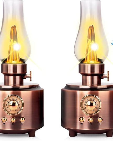 Vintage Table Lamp Retro Bluetooth Speaker Rechargeable Portable Night Light Flameless LED Oil Lamp Bedside Desk Lamp for Bedroom, Cafe, Bar, Desk Decor, Outdoor Camping Birthday Gifts - LeafyLoom
