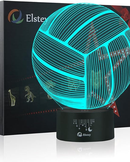 Elstey Volleyball 3D Lamp Optical Illusion Night Light, 7 Color Changing Touch Switch Acrylic Flat & ABS Base & USB Cable Decoration Lamps for Christmas Gift - LeafyLoom