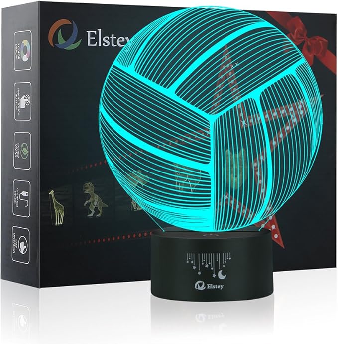 Elstey Volleyball 3D Lamp Optical Illusion Night Light, 7 Color Changing Touch Switch Acrylic Flat & ABS Base & USB Cable Decoration Lamps for Christmas Gift - LeafyLoom