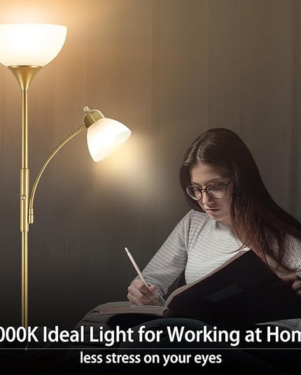 Floor Lamp, Standing lamp, 3 Levels Dimmable Brightness, Included 9W and 5W LED Bulbs, Lamp for Living Room, Bedroom, Office, Reading - LeafyLoom