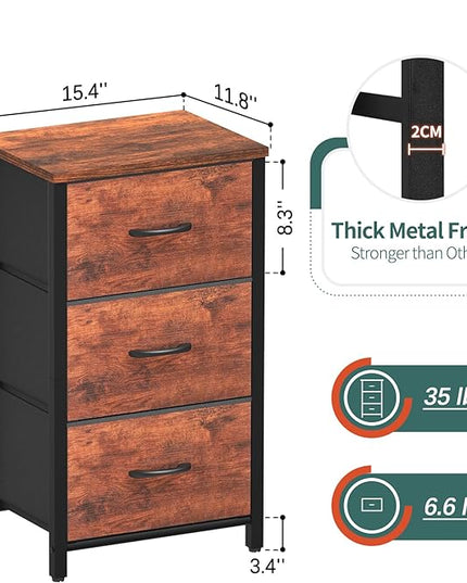 Yoobure Nightstand with 3 Fabric Drawers, Storage Drawers Small Dresser for Bedroom, Night Stands Bedside Tables Closet Drawers Dressers & Chests Organizer Unit Fabric Dresser for Hallway College Dorm - LeafyLoom