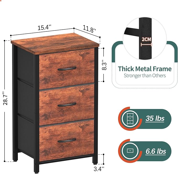 Yoobure Nightstand with 3 Fabric Drawers, Storage Drawers Small Dresser for Bedroom, Night Stands Bedside Tables Closet Drawers Dressers & Chests Organizer Unit Fabric Dresser for Hallway College Dorm - LeafyLoom