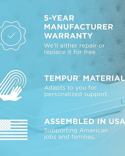 TEMPUR-ProForm + Cooling ProHi Pillow, Memory Foam, Queen, 5-Year Limited Warranty,Blue - LeafyLoom