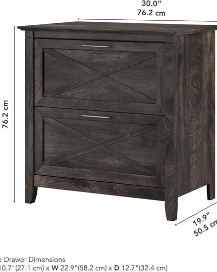 Bush Furniture Key West 2 Drawer Lateral File Cabinet in Dark Gray Hickory | Document Storage for Home Office | Accent Chest with Drawers - LeafyLoom