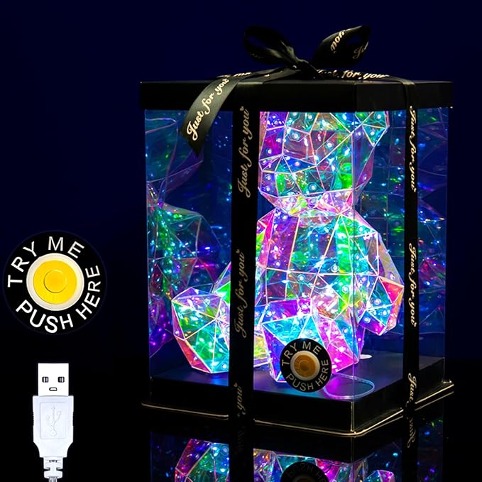 LED Colorful Teddy Bear Night Light, Kids Toys, Bedside Lamp, Mom Kids Birthday Valentine's Day Gift - Table Decoration - with USB Plug and Gift Box - LeafyLoom