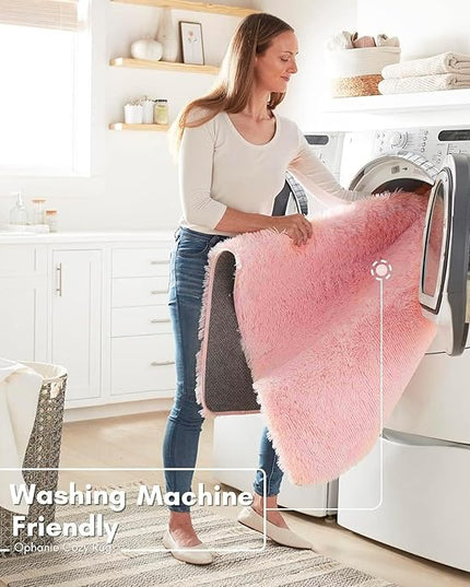 Ophanie 4x6 Pink Rugs for Bedroom Girls, Machine Washable Fluffy Shaggy Soft Cute Area Rug, Non-Slip Indoor Floor Carpet for Living Room, Kids Baby Teen Dorm Home Decor Aesthetic, Nursery - LeafyLoom