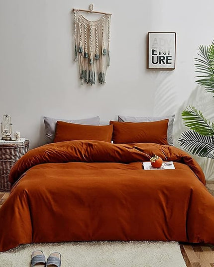 Rust Comforter Sets Burnt Orange Bedding Set Cal King Reddish Caramel Color Terracotta Bed Set 3 Pieces Women Lightweight Solid Burnt Orange Color Blanket Rust Quilts Breathable Bed Comforter - LeafyLoom