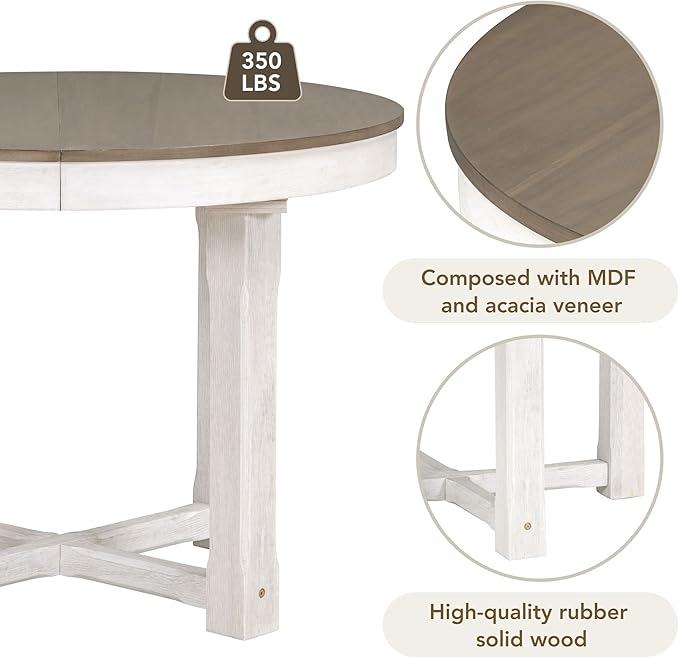 NicBex Kitchen & Dining Room Tables Dining Room Table Set 5-Piece Dining Table Set, Extendable Butterfly Leaf Wood Dining Table and 4 Upholstered Dining Chairs, Brown + White - LeafyLoom