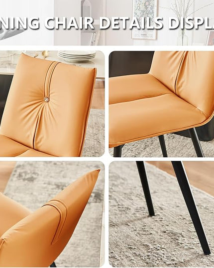 YOUTASTE Dining Chairs Set of 2 Mid Century Modern Upholstered Leather Kitchen Chairs Soft Padded Side Chairs Dinner Chairs with Metal Legs for Living Room Bedroom, Camel - LeafyLoom