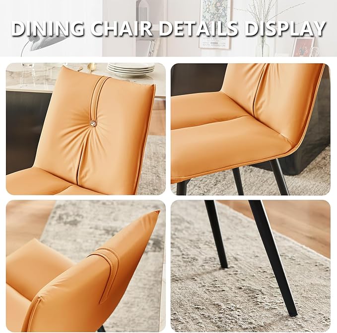 YOUTASTE Dining Chairs Set of 2 Mid Century Modern Upholstered Leather Kitchen Chairs Soft Padded Side Chairs Dinner Chairs with Metal Legs for Living Room Bedroom, Camel - LeafyLoom