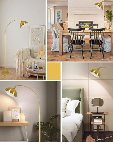 Arc Floor Lamps for Living Room,Modern Tall Standing Lamp Gold Floor Lamp with Adjustable Hanging Dome Shade,Over Couch Mid Century Arched Reading Lamp for Bedroom,Office - LeafyLoom