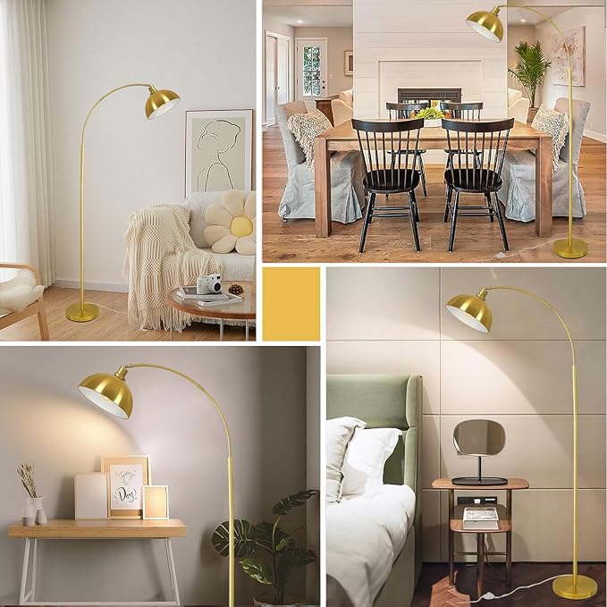Arc Floor Lamps for Living Room,Modern Tall Standing Lamp Gold Floor Lamp with Adjustable Hanging Dome Shade,Over Couch Mid Century Arched Reading Lamp for Bedroom,Office - LeafyLoom