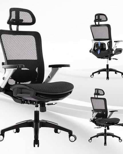 COLAMY Executive Mesh Office Chair with Footrest, Ergonomic Chair High Back with Adjustable Lumbar Support, Computer Desk Chair for Office/Work-Black - LeafyLoom