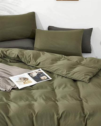 Olive Green Comforter Set King Size Solid Green Comforter 3 Pieces Soft Dark Green King Comforter Bedding Set Women Pure Olive Green King Bed Comforter Set for All Season as Gift - LeafyLoom