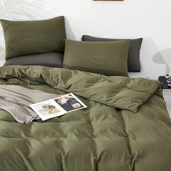 Olive Green Comforter Set King Size Solid Green Comforter 3 Pieces Soft Dark Green King Comforter Bedding Set Women Pure Olive Green King Bed Comforter Set for All Season as Gift - LeafyLoom
