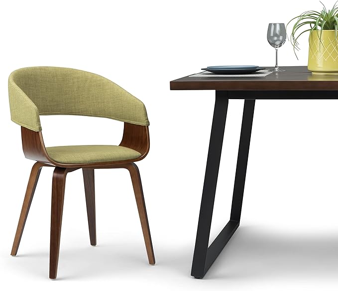 SIMPLIHOME Lowell 17 Inch Mid Century Modern Bentwood Dining Chair in Acid Green Linen Look Fabric, For the Dining Room - LeafyLoom