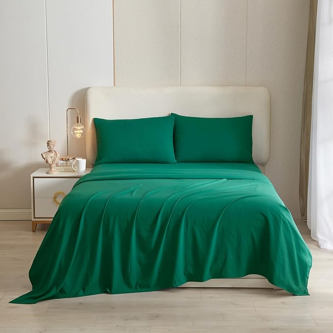 HighBuy Dark Green Sheets Twin XL 3 Piece Bed Sheets,16 Inch Deep Pocket,Luxury Soft Twin XL Sheet & Pillowcase Set,Fitted Sheets Twin XL,Cooling Sheets for Twin XL Bed,Dark Green Sheets Set - LeafyLoom