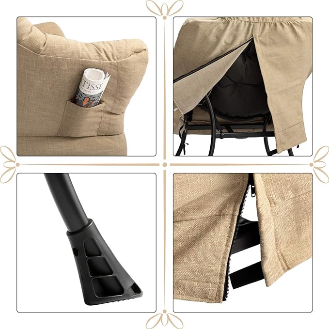 HollyHOME Modern Fabric Large Lazy Chair, Accent Oversized Comfy Reading Chair, Thick Padded Cozy Lounge Chair with Armrest, Leisure Sofa Chair for Living Room, Bedroom, Dorm, Coffee&White - LeafyLoom