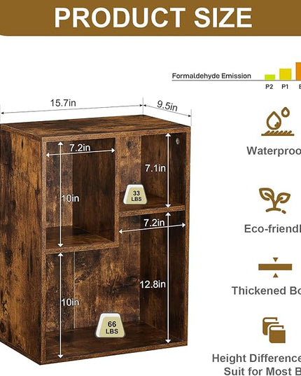 VECELO Small Bookshelf, 3 Cube Shelf, Fits Tallest Hardcovers, Horizontal Available, Short Bookcase for Small Spaces, Vintage Brown - LeafyLoom