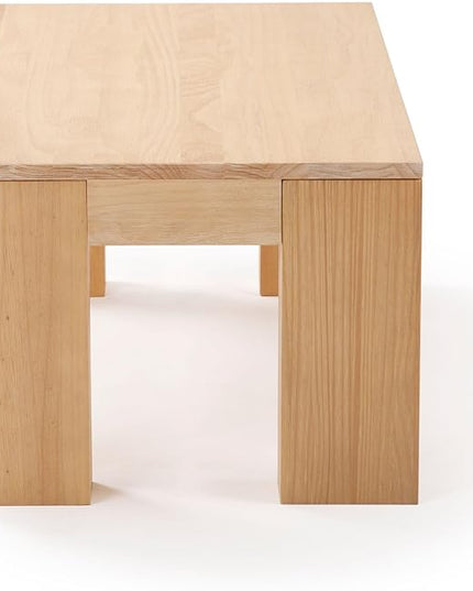 Plank+Beam Modern Rectangular Coffee Table, Solid Wood, 40 Inch, Rectangle Coffee Table for Living Room, Mini Center Tables for Small Spaces, Small Living Space Tea Table, Blonde Wirebrush - LeafyLoom