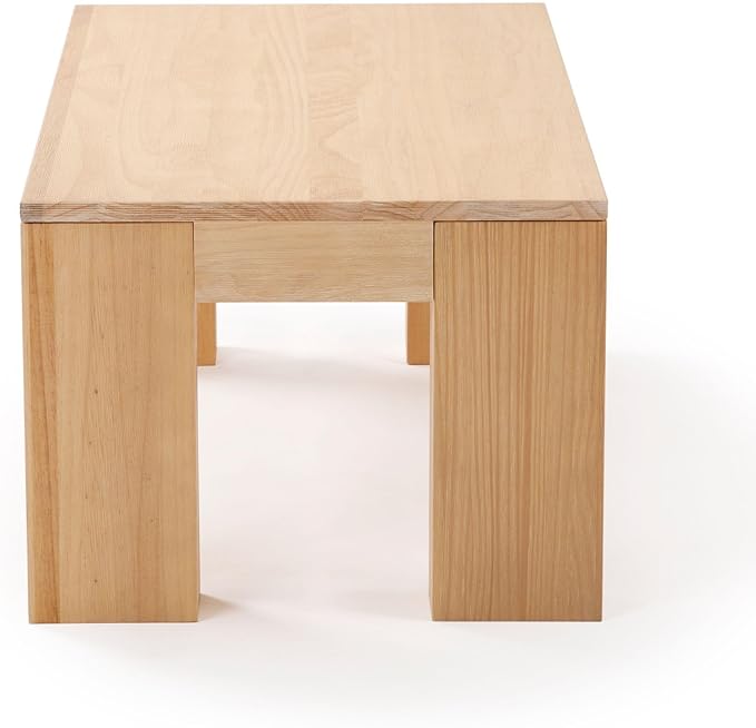 Plank+Beam Modern Rectangular Coffee Table, Solid Wood, 40 Inch, Rectangle Coffee Table for Living Room, Mini Center Tables for Small Spaces, Small Living Space Tea Table, Blonde Wirebrush - LeafyLoom