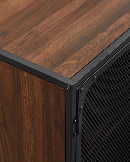 Walker Edison Malcomb Urban Industrial 4 Door Metal Mesh TV Console for TVs up to 65 Inches, 60 Inch, Dark Walnut - LeafyLoom