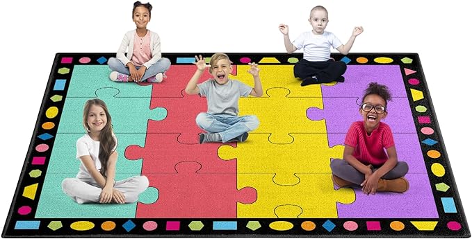 Booooom Jackson Classroom Rug Elementary Classroom Carpet 6'5"x8'5"Preschool Rugs Colorful Puzzle Seating Rug with Non-Slip Backing School Classroom Kid Rug (PzLaB-2620) - LeafyLoom