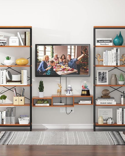 Himimi 6-Tier Bookshelf,Tall Bookcase Industrial Wood Storage Rack with Open Book Shelves,Modern Metal Standing Organizer,Vintage Deep Display Rack for Living Room, Office, Bedroom, Rustic Brown - LeafyLoom