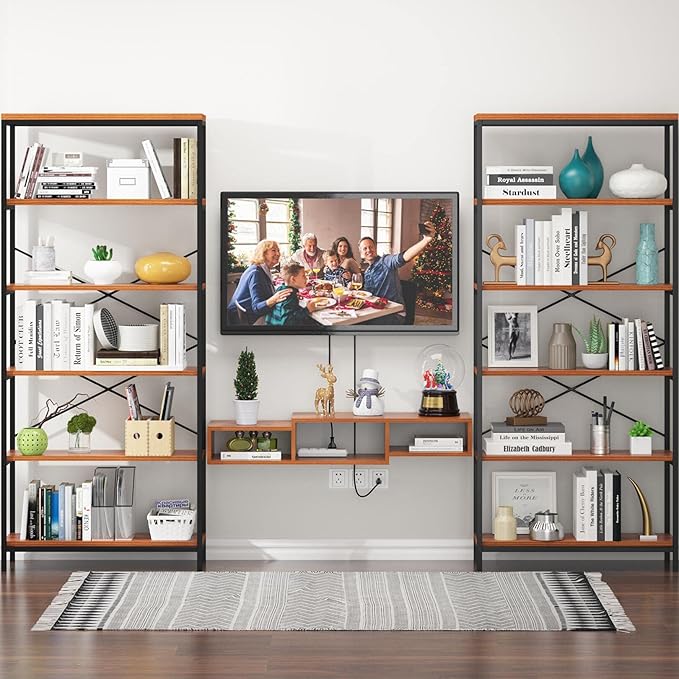 Himimi 6-Tier Bookshelf,Tall Bookcase Industrial Wood Storage Rack with Open Book Shelves,Modern Metal Standing Organizer,Vintage Deep Display Rack for Living Room, Office, Bedroom, Rustic Brown - LeafyLoom