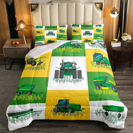 Erosebridal Tractor Comforter Set Full Size, Cartoon Truck Bedding Set, Farm Excavator Down Comforter, Construction Vehicles Comforter for Kids Boys Girls Teens Car Theme Room Decor, 2 Pillow Cases - LeafyLoom