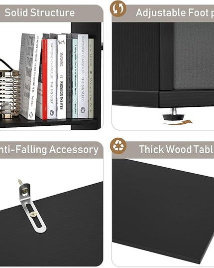 Unikito Book Shelf with 2 Drawers Free Standing Bookcase, Office Storage Shelf Organizer with 12 Open Bookshelf, Industrial Wood Book Case Display Rack for Bedroom, Living Room Home Office, Black - LeafyLoom