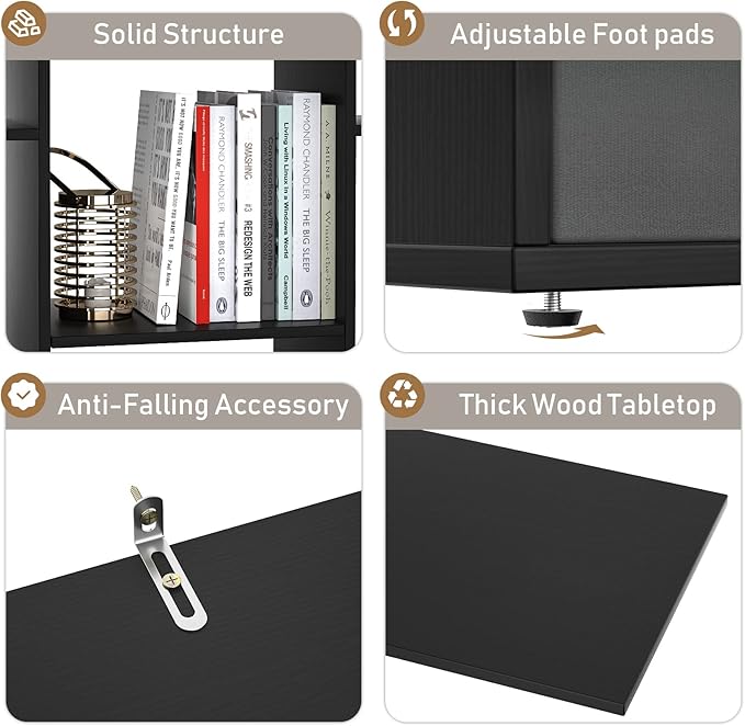 Unikito Book Shelf with 2 Drawers Free Standing Bookcase, Office Storage Shelf Organizer with 12 Open Bookshelf, Industrial Wood Book Case Display Rack for Bedroom, Living Room Home Office, Black - LeafyLoom
