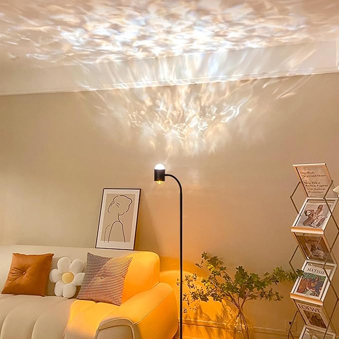 Sunset Lamp Projector with 3D Ocean Wave, 12 Colors Changing & Four Mode with USB Port, RGB Floor Lamp Double Side Lighting with Remote,Creative DIY Mode, 360° Rotation Atmosphere Lamp for Bedroom - LeafyLoom