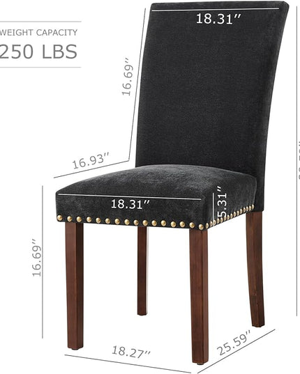 COLAMY Upholstered Parsons Dining Chairs Set of 6, Fabric Dining Room Kitchen Side Chair with Nailhead Trim and Wood Legs - F-Black - LeafyLoom