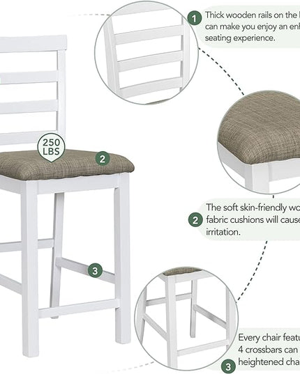 NicBex Small Kitchen Table Set for 4 Bar Table and Chairs Set 5-Piece Multi-Functional Rubber Wood Counter Height Dining Set with Padded Chairs for Dining Room, Brown+Whitewash - LeafyLoom