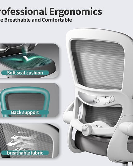 Office Chair - Ergonomic Desk Chair with Adjustable Lumbar Support, Mesh Computer Chair, Executive Chair for Home Office Comfortable Lumbar Support (White) - LeafyLoom