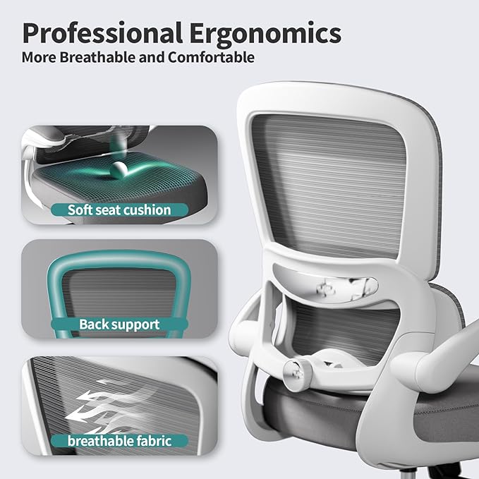 Office Chair - Ergonomic Desk Chair with Adjustable Lumbar Support, Mesh Computer Chair, Executive Chair for Home Office Comfortable Lumbar Support (White) - LeafyLoom