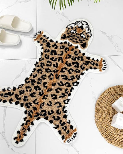 Leopard Shaped Rug Animals Bath Mat Rug Non-Slip Cute Bathroom Door Mat for Bathroom Kitchen Bedroom Cartoon Shower Rug for Bathroom Tub Soft Bathtub Mat Home Decor Brown - LeafyLoom