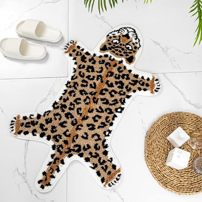Leopard Shaped Rug Animals Bath Mat Rug Non-Slip Cute Bathroom Door Mat for Bathroom Kitchen Bedroom Cartoon Shower Rug for Bathroom Tub Soft Bathtub Mat Home Decor Brown - LeafyLoom
