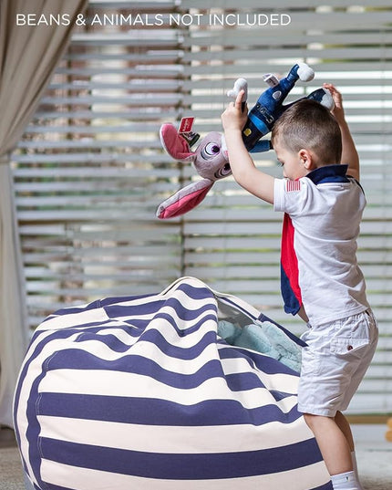 Aubliss Stuffed Animal Bean Bag Storage Chair (Royal Blue/White Striped, X-Large (48'')) - LeafyLoom