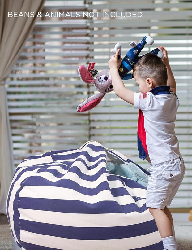 Aubliss Stuffed Animal Bean Bag Storage Chair (Royal Blue/White Striped, X-Large (48'')) - LeafyLoom
